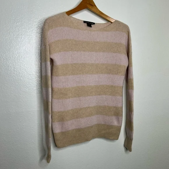 Autumn Cashmere 100% Cashmere Striped Pink Pullover Sweater S