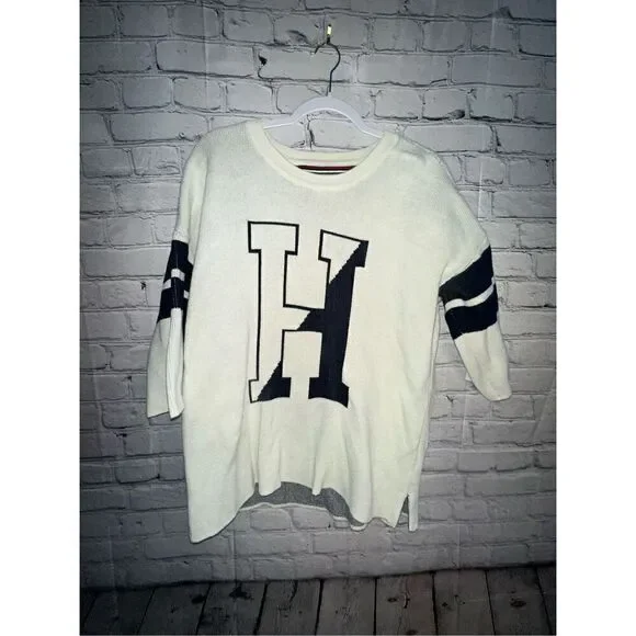 Tommy Hilfiger Short Sleeve Knit Sweater Logo White Women’s Medium