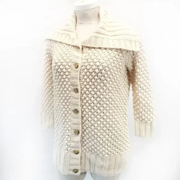 Talbots Plus Grandmacore Cottagecore Mesh Knit Wool Sweater Button Cardigan 0X