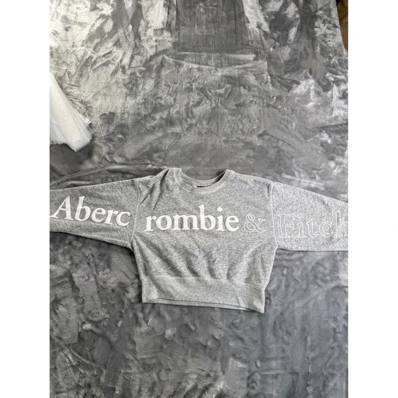 Abercrombie & Fitch Logo Cropped Crewneck Sweatshirt Women's Size S Gray Cotton