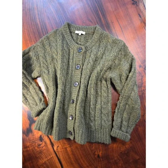 Madewell Cable Knit Cardigan Marled Button Crewneck Coast ANTHROPOLOGIE
