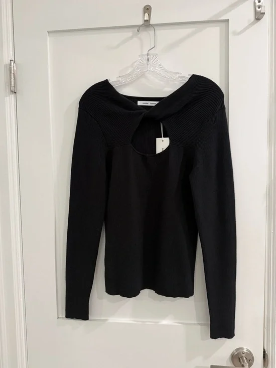 NWT SAMSOE Black ribbed cotton blend Eveley crew neck sweater w/ cut out (read)