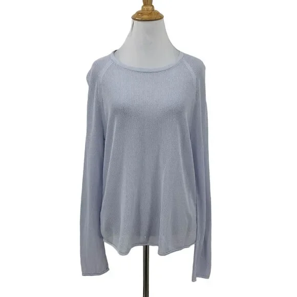 Eileen Fisher Crochet Sweater Womens M Medium Blue Tencel Lyocell Raglan Seams