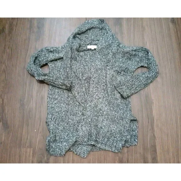 Loft Sweater Womens Size Small Open Front Cardigan Black White Cotton Blend
