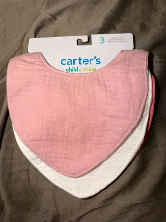 Carter's Pink and White Muslin Bandana Bibs - 3 Pack