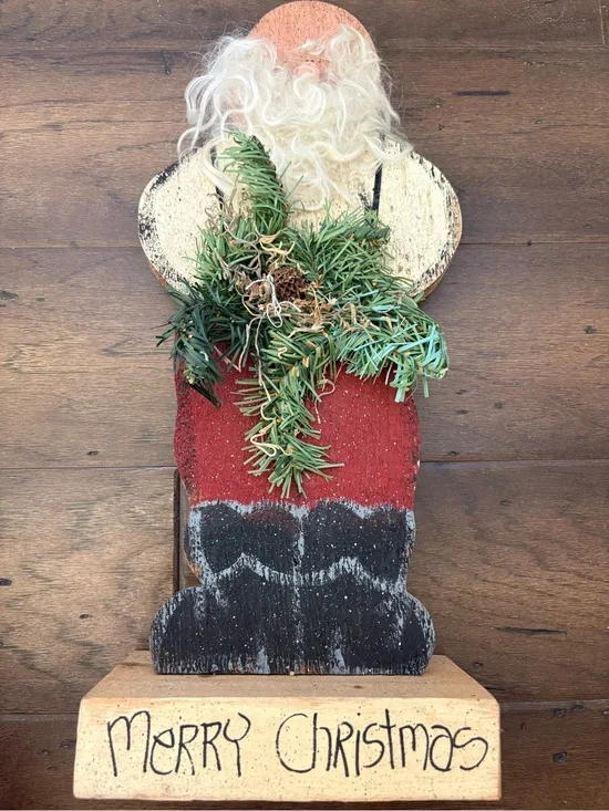 Handmade Primitive Style Folk Art Santa Claus Figurine Christmas Decor  16” Tall