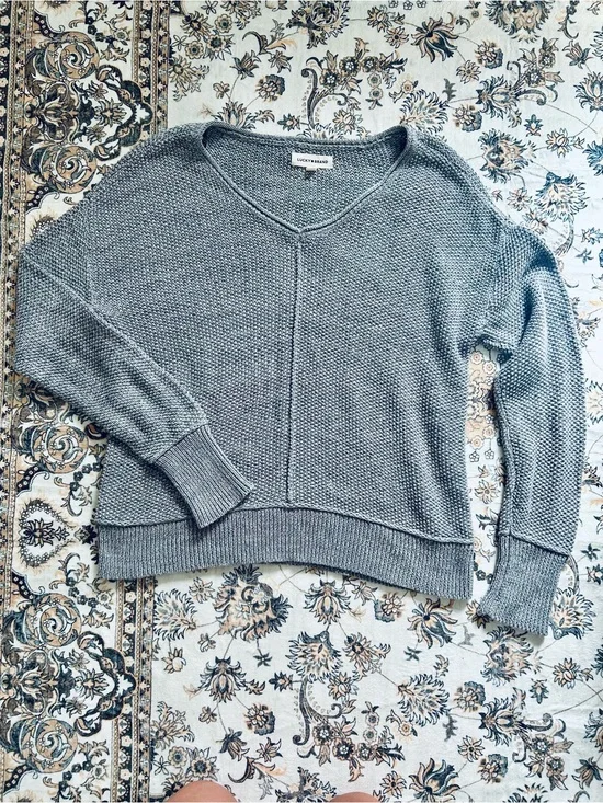 Lucky Brand Heather Gray V-Neck Knit Sweater