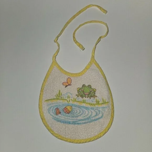 VTG Baby Bib Frog Butterfly Fish Water Yellow Trim