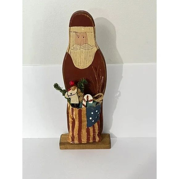 Peggy A Lucas Santa Claus Figurine  Red‎ Vintage Wood Folk Art Holiday