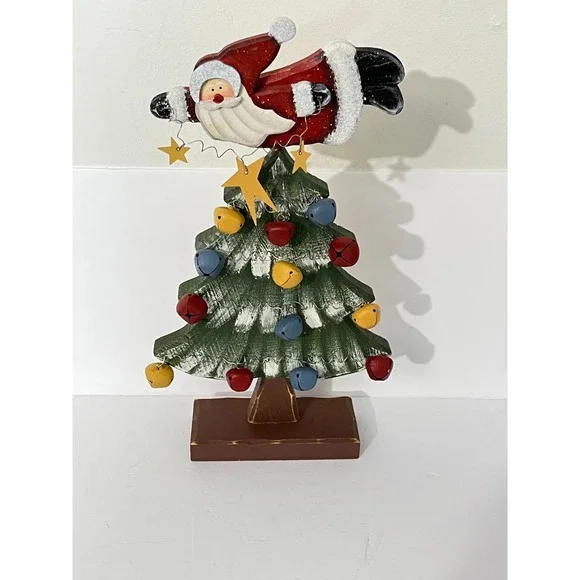 Unbranded Vintage Wooden Christmas Tree Home Decor‎ Green Flying Santa Bells