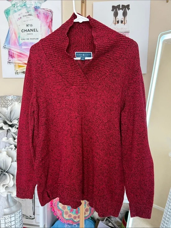 Karen Scott Burgundy Red Shawl-Collar Pullover Sweater