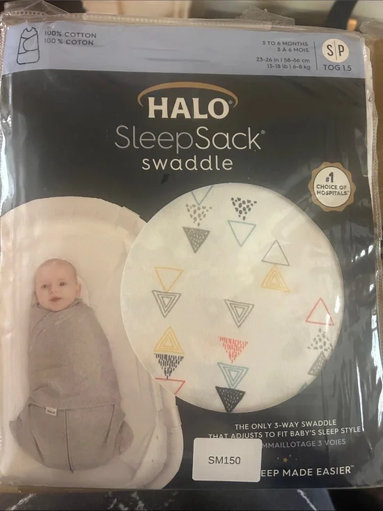 Halo SleepSack Swaddle - White with Multicolor Triangle Accents