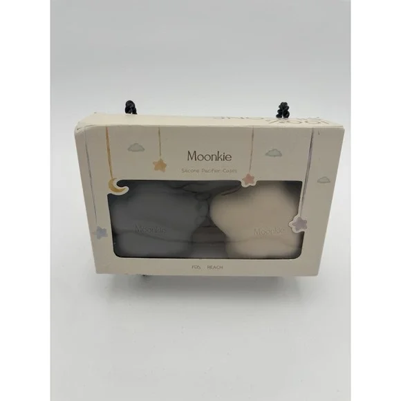 2 Pack Moonkie Silicone Pacifier Holder Cases - Shifting Sand and Lunar Grey