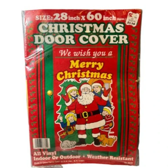 Vintage NOS VTG SANTA merry christmas VINYL DOOR COVER‎ 28