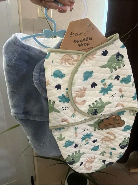 Swaddle Wrap in White with Green Dino Print