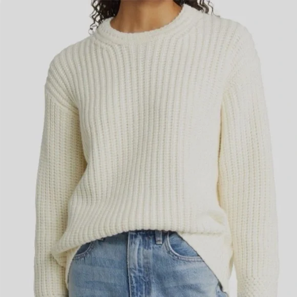 Marine Layer Oversized‎ Crew Neck Sweater Ivory Cream Cotton/Wool Fisherman