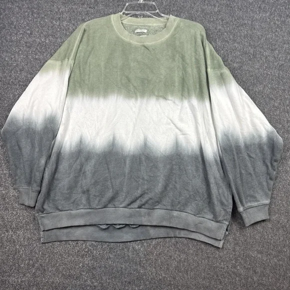 American Eagle Sweater M Sage Green White Ombré Dip Dye Jegging Fit Split‎ Hem