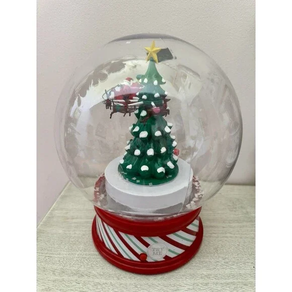 Gemmy Animated Musical Black Santa Sleigh Snow Globe Tree Lights Work Teste