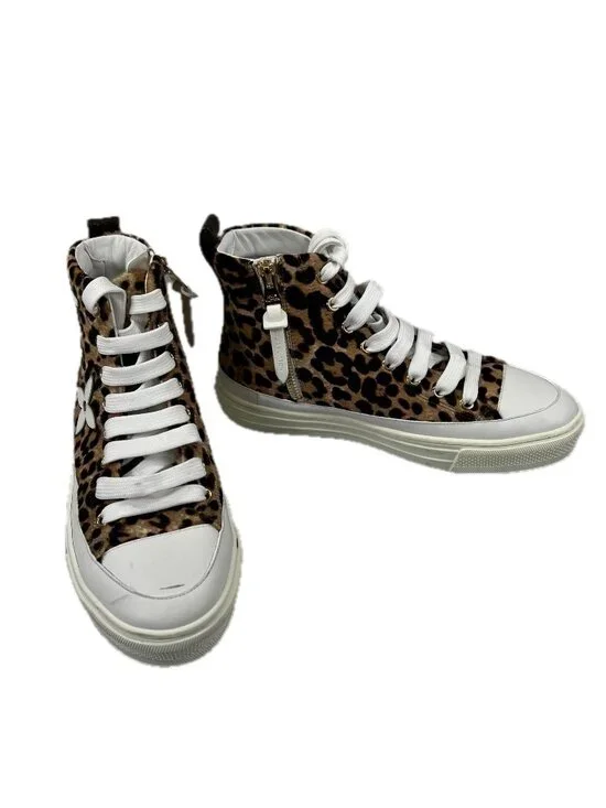 Louis Vuitton LV Stellar Line High Cut Leopard Sneakers Calf Hair Brown