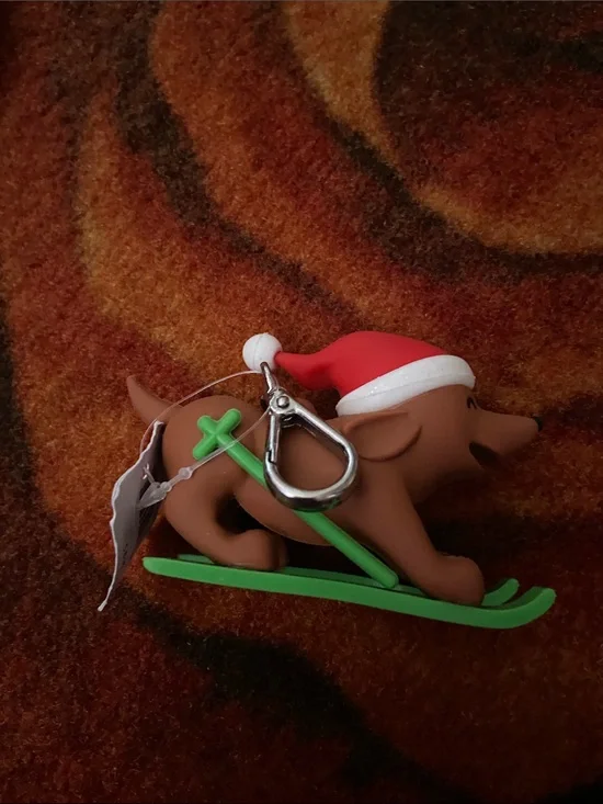 Holiday Skiing Dog Ornament – Red & Green hand sanitizer holder