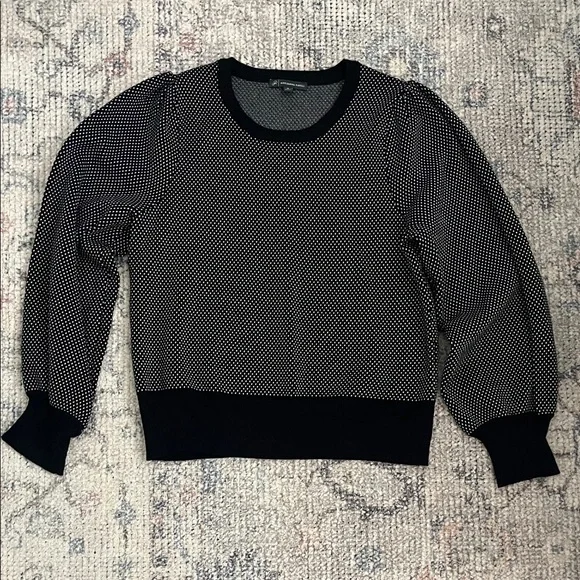 Adrianna Papell Black and White Dot Balloon Sleeve Sweater