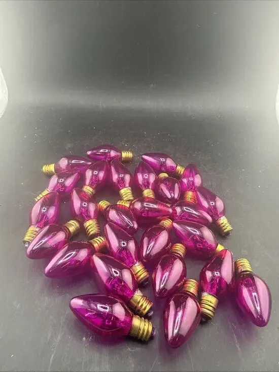 Lot of 26 Vintage Pink C7 Christmas Light Bulbs Transparent Replacement Tested