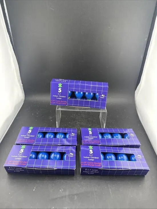 Vtg C7 Christmas Light Bulbs Blue Ceramic Steady Burning 5 Pk NOS Lot of 5 Box