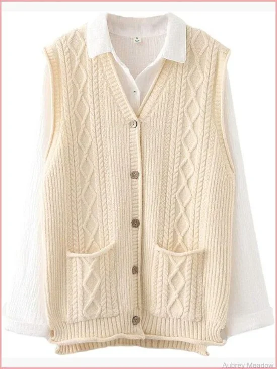 Women's Sleeveless Cardigan Vest with Pockets, Knit Button Down