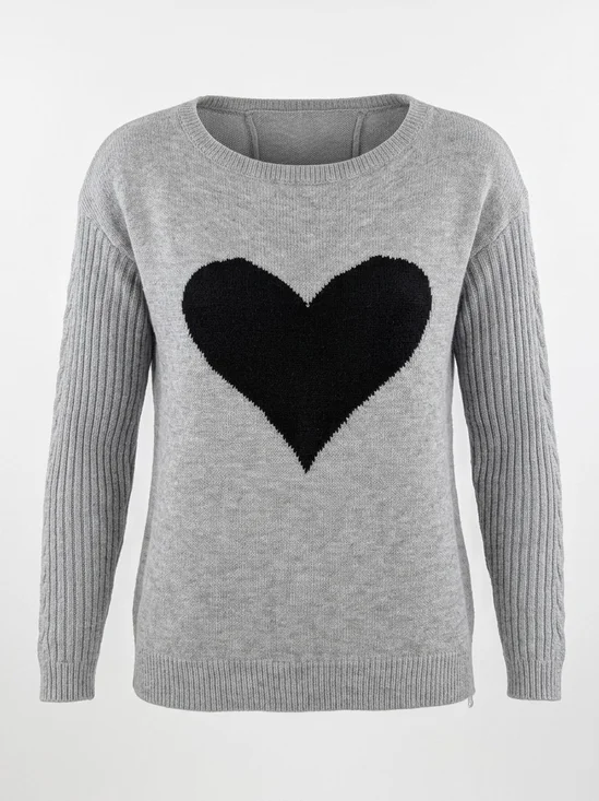 Grey Heart Knit Sweater - Women