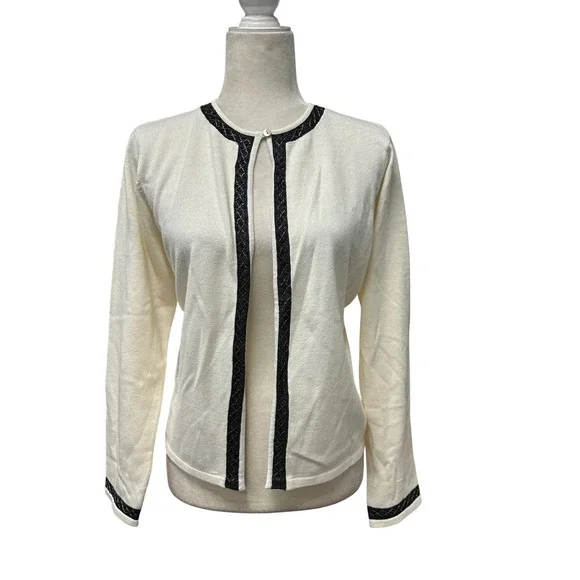 Vintage‎ Y2K 90s Womens Tunic Cardigan Size L Minimalist Old Money Grannycore