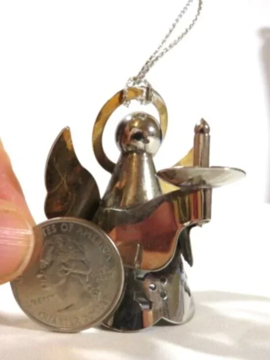 Vintage Mixed Metal Mini Angel Christmas Ornament - Silver & Gold Tone - 2.25