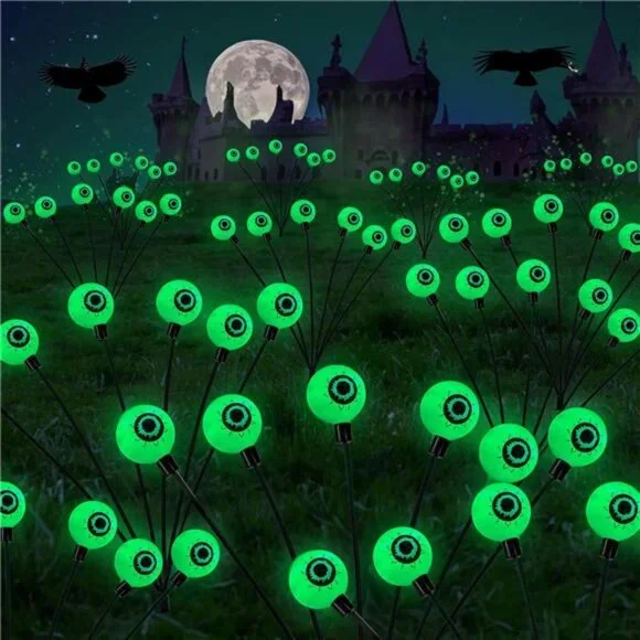 2 Pack 12LED Solar Eyeball Scary Waterproof Pathway Green‎ Firefly Decor Lights