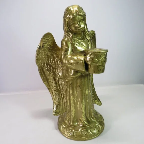 Gold Foil Ceramic Angel with candle holder 12