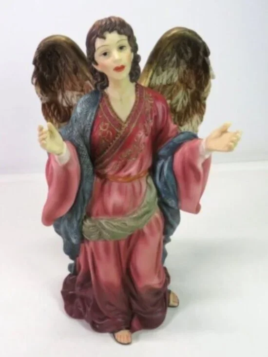 Porcelain 10” Angel Standing Peacefully O'Well Religious Warm Colors Jewel tones