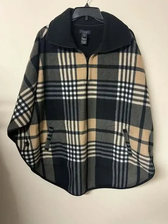 Rachel Roy Plaid Fleece Half-Zip Poncho Cape