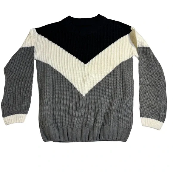 Chevron Knit Sweater Pullover Long Sleeve Color Block Winter‎ Warm Top Small
