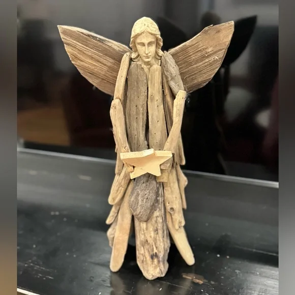 Handmade Driftwood Angel: Beach Decor, Nativity Angel Statue
