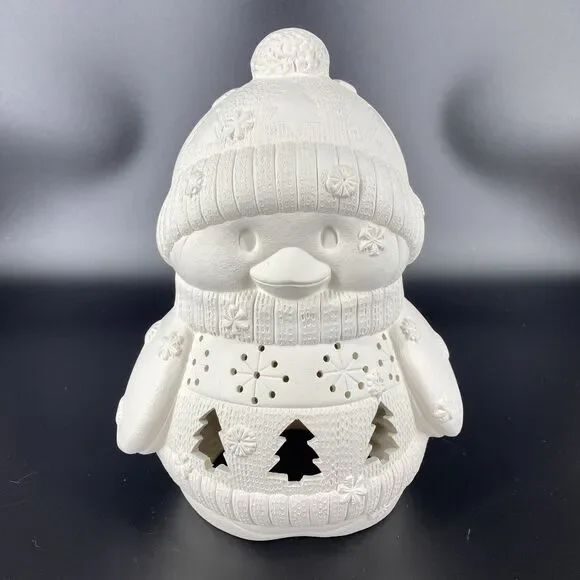 10” Ceramic Bisque Penguin Luminary Ready to Paint Christmas Winter Decor