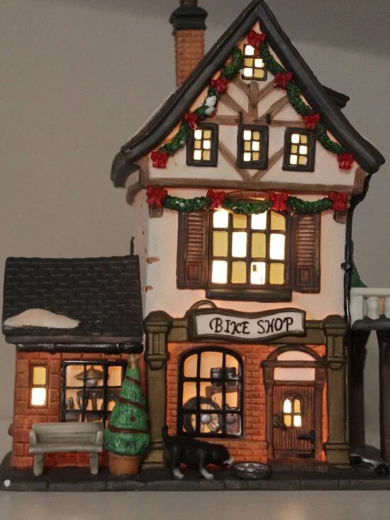 Vintage Heartland Valley Village Christmas Porcelain House Bike Bicycle Shop