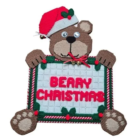 Cross Stitch Plastic Beary Christmas Bear Wall Hanging Decoration Holiday