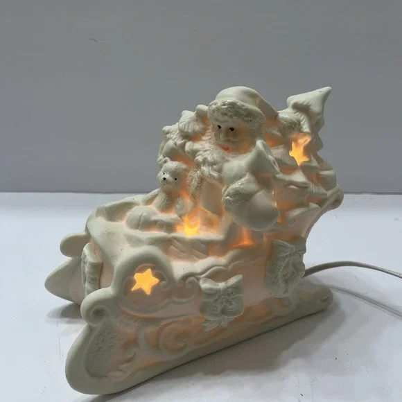Christmas Kirklands Cedar Creek Santa's Sleigh Tabletop Nightlight White 6x7