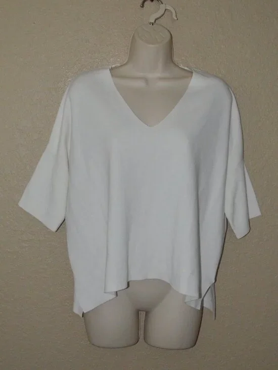 Sz XS Allude White Dolman Short Sleeve V Neck Crop Sweater Top