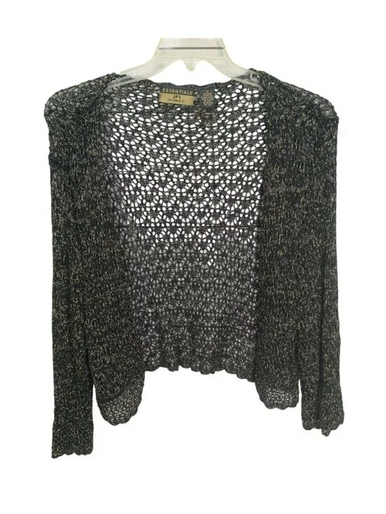 JPR Woman Essentials Black & Gold Open Knit Long‎ Sleeve Cardigan Sweater 1X