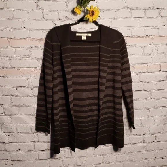 Max Studio cardigan w/ hood stripe black and grey wool SzS