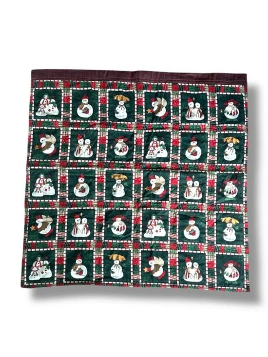 Vintage Handmade Christmas Snowman Appliqué Hanging Quilted Blanket Xmas Holiday