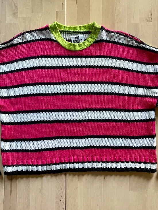 The Ragged Priest Women's Oversized Boxy Striped Colorblock Sweater size Small