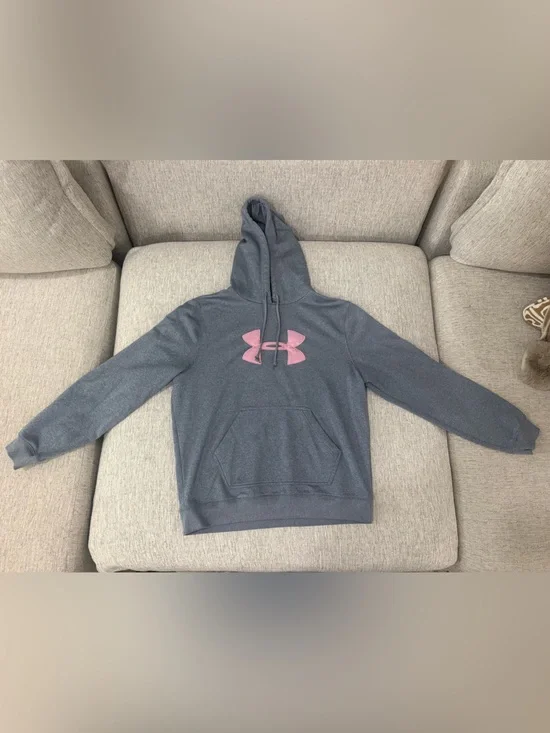 Under Armour Women's Charcoal Hoodie with Pink Logo