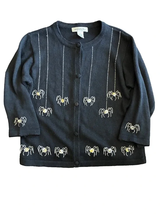 Vintage Arriviste Halloween Spider Beaded Cardigan Sweater M 🕷️🖤