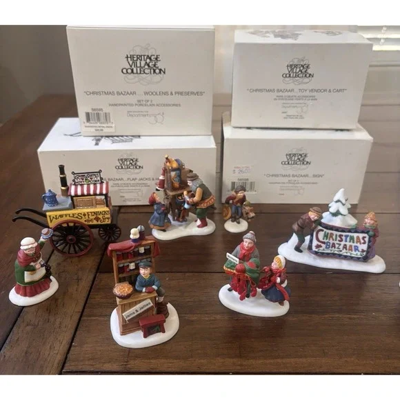Department 56 Heritage Village Collection Christmas Bazaar Series Lot Of 4 EUC