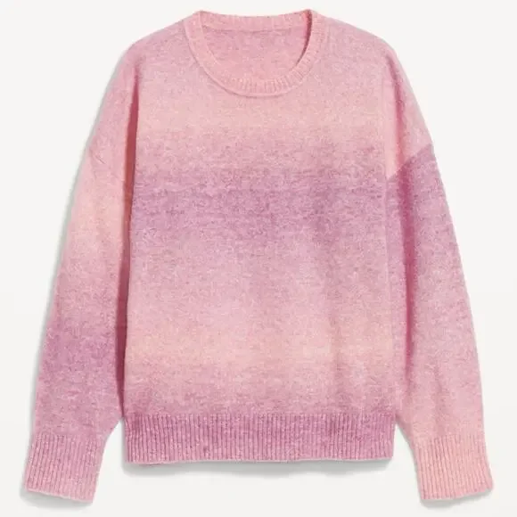 NEW Old Navy Wool Blend Cozy Crew-Neck Pink Ombré Sweater Women's XL $45